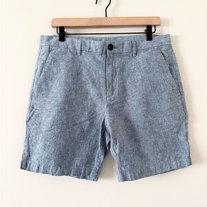 Perry Ellis Flat Front Cotton Linen Blend Shorts in Light Blue Size 33